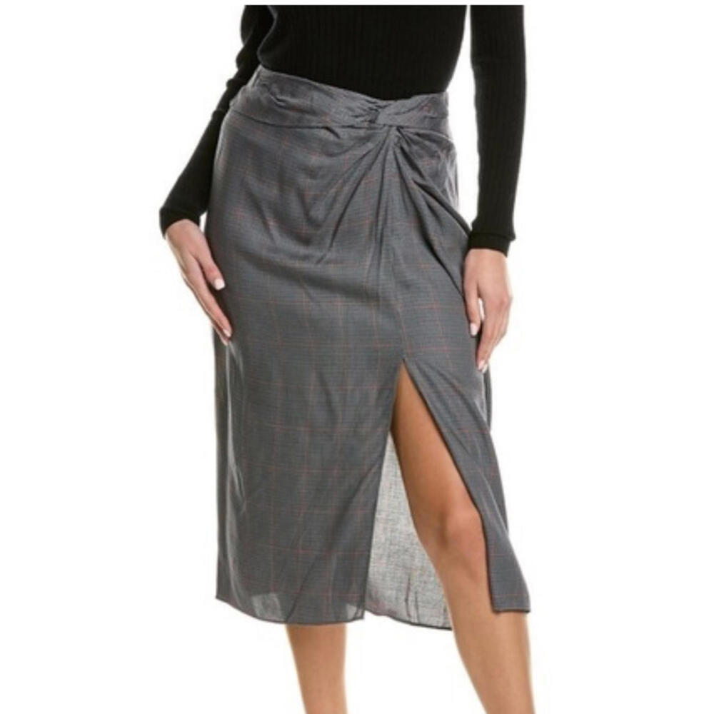 rag & bone Amber Plaid Maxi Skirt Grey Red Calf Length Slit Office Work New